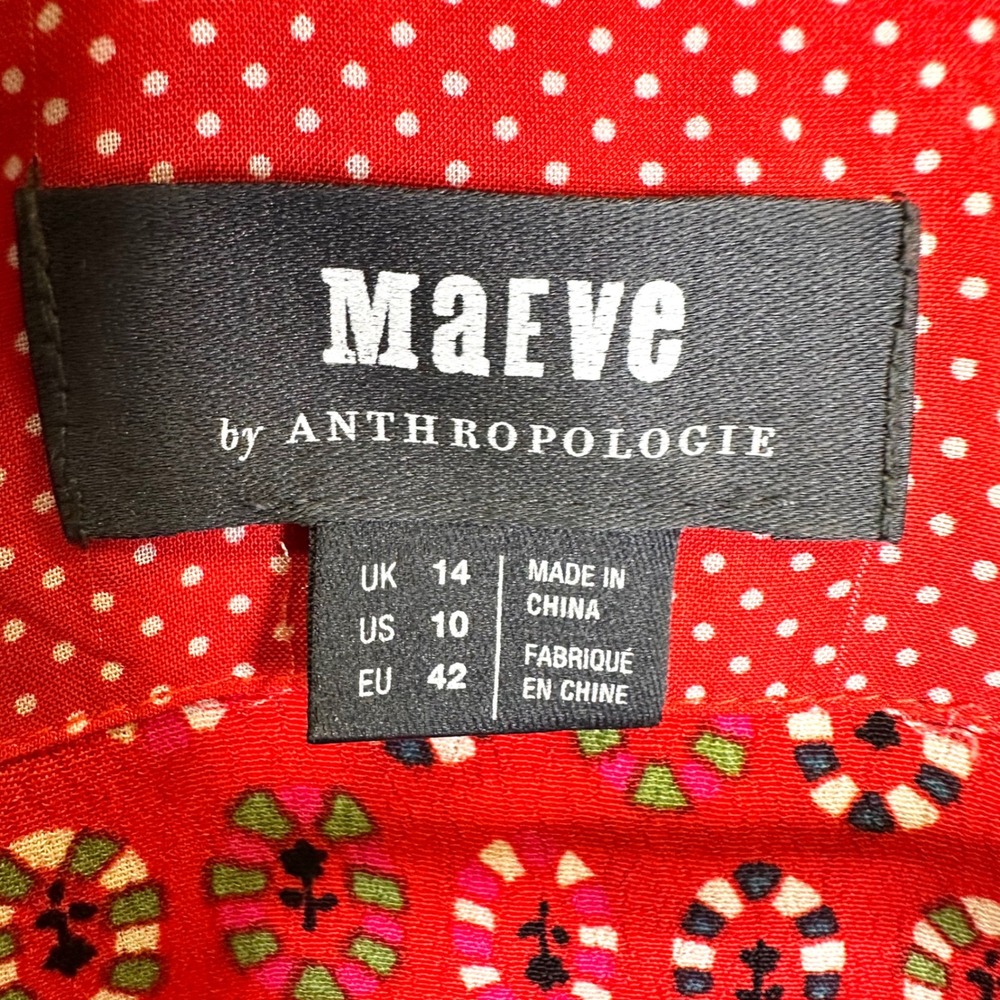 Maeve by Anthropologie Daisy Sleeveless Belted Shirt Dress Red Size 10 - Picture 4 of 9